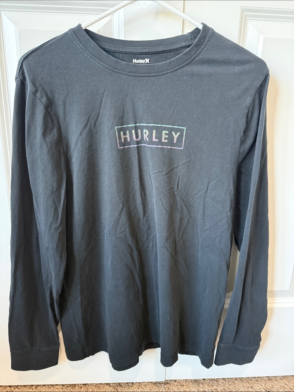 Hurley Black Long-Sleeve Logo Tee with Subtle Multicolor Accent